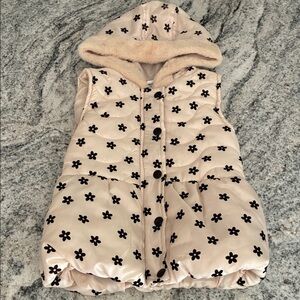 Cream with Black Flowers Hooded Puffer Vest l 5